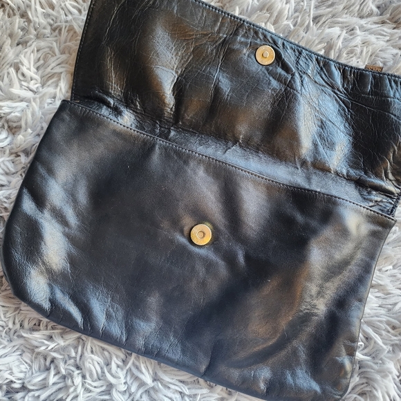 SAS Black Leather Clutch Zipper Pocket‎ Magnetic Closure Rectangle - Picture 10 of 16